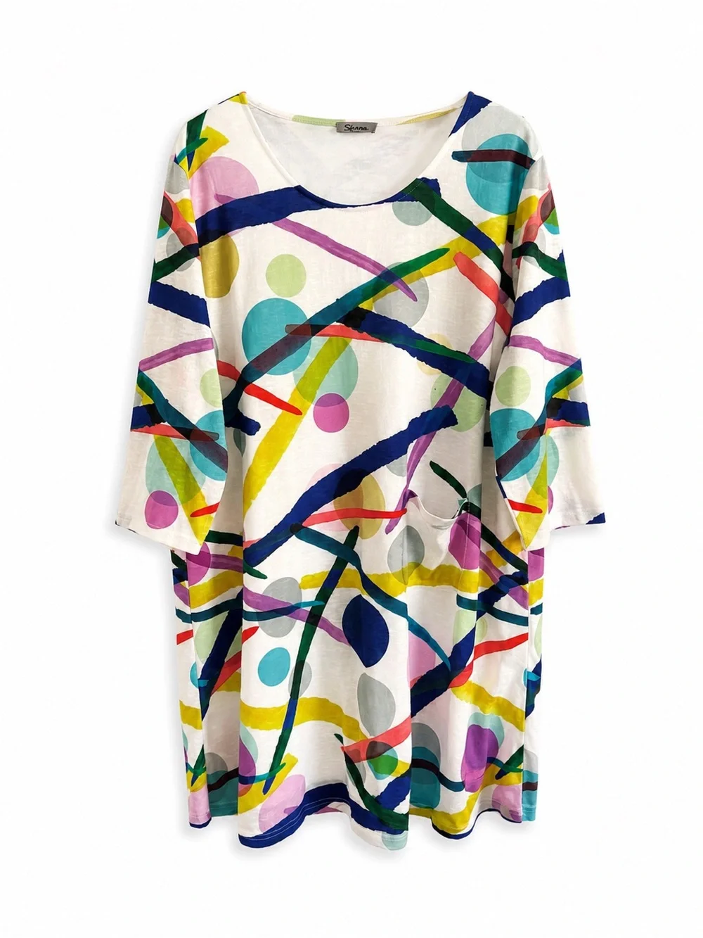 SHANA ABSTRACT ARTIST STROKE COLORFUL 3/4 SLEEVE JERSEY DRESS SZ XL - Picture 2 of 4